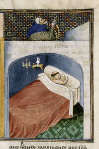 El monje duerme con la esposa mientras el esposo reza, 1460s