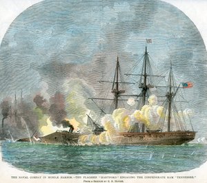 El combate naval en el puerto de Mobile, Alabama, Guerra Civil Americana, 5 de agosto de 1864 de Unbekannt