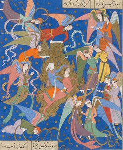 El viaje nocturno del Profeta. De un manuscrito del Khamsa de Nizami, c. 1620 de Unbekannt