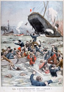 El transatlántico Liban hundiéndose tras colisionar con otro barco, 1903 de Unbekannt
