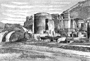 Las ruinas de la basílica en Pérgamo, Turquía, 1895