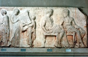 La túnica sagrada de Atenea sostenida por funcionarios del culto, y Atenea y Hefesto, 438 a.C. de Unbekannt
