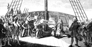 El fusilamiento del almirante Byng a bordo del Monarque, 1757 de Unbekannt