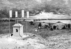 La tumba de un lama y un campamento, desierto de Mongolia, c. 1890 de Unbekannt