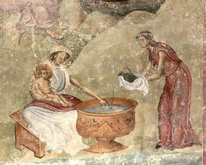 El lavado del niño en la escena de la natividad, c. 1260-1270 de Unbekannt
