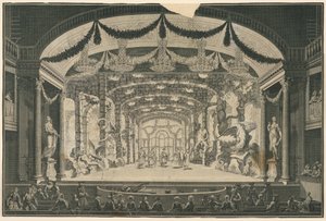 Interior de teatro con actuación en curso