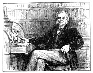 Thomas Henry Huxley, biólogo británico, en su escritorio, c. 1880