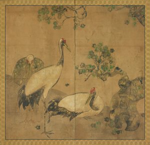 Tres grullas bajo un árbol, período Edo, 1615-1868 de Unbekannt