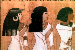 Tres hermanas, (detalle) de un mural del Antiguo Egipto