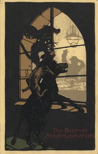 Diseño de título del libro Los músicos de Bremen de los Hermanos Grimm, 1910s de Unbekannt