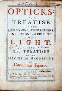 Página de título de Opticks por el científico y matemático inglés Isaac Newton, 1794