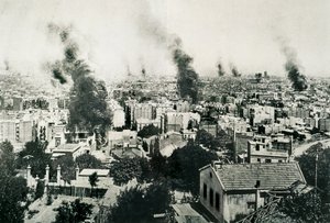 Semana Trágica 1909, Incendio de conventos. Imagen publicada en la revista "La Actualidad". Barcelona, España