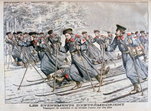 Transporte de tropas rusas enfermas y heridas en esquís, Guerra Ruso-Japonesa, 1904 de Unbekannt