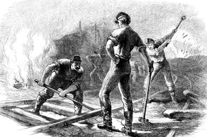 Tropas arrancando una vía férrea, Guerra Civil Americana, 1861-1865 c1880 de Unbekannt