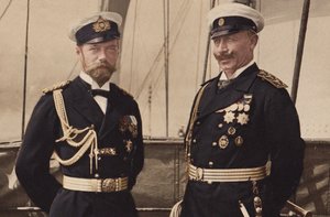 El zar Nicolás II y el káiser Guillermo II en Björkö, 1905 de Unbekannt