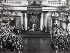 El Zar Nicolás II hablando en la apertura de la primera Duma, San Petersburgo, Rusia, 27 de abril de 1906 de Unbekannt