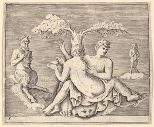 Dos amantes con Pan, publicado ca. 1599-1622