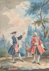 Dos figuras masculinas bailando en un paisaje, siglo XVIII
