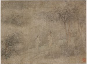 Dos hombres caminando en un bosque brumoso, dinastía Ming, 1368-1644 de Unbekannt