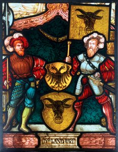 Dos hombres con escudos de armas de Unbekannt