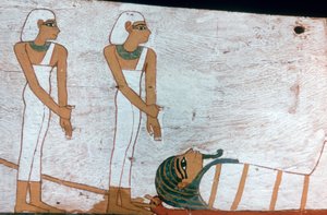 Dos sacerdotisas, detalle de la decoración de un sarcófago de La Dama de Madja, XVIII Dinastía de Unbekannt