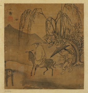 Dos viajeros bajo la lluvia, posiblemente dinastía Ming, 1368-1644 de Unbekannt