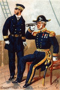U: Capitán de barcos y fragata. Grabado en "Alfabeto Militar". Iniciales del ilustrador: A. D. Editor desconocido. Cromolitografías finales del siglo XIX. Dim: 10,5x7cm de Unbekannt