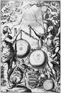 Urania, la Musa de la Astronomía, pesando y comparando sistemas del universo, 1651 de Unbekannt