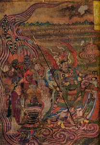 Vaishravana viajando a través de las olas, de las Cuevas de los Mil Budas, c900 de Unbekannt