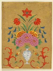 Jarrón con arreglo floral y ornamentación, c. 1750-1800 de Unbekannt