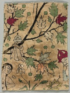 Fragmento de terciopelo, Khusrau ve a Shirin bañándose, 1550-99 de Unbekannt