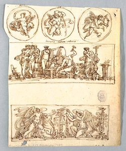 Venus en la fragua de Vulcano, Invierno, Victorias y Tres Medallones, Putti como Elementos