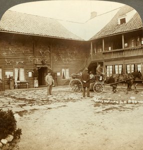 Hotel Victoria, adornado con astas de reno, en Kongsberg, en la escarpada Noruega, c1905 de Unbekannt
