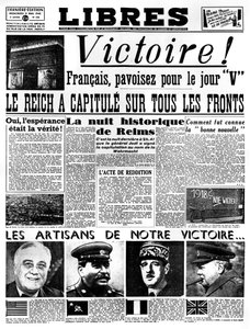 ¡Victoria!, portada del periódico Libres, 9 de mayo de 1945