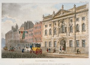 Vista del Salón de los Ferreteros y personas y un carruaje en Fenchurch Street, Ciudad de Londres, 1811 de Unbekannt