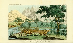 Vista del campamento de Jean-Baptiste Douville en el río Congo en el pueblo de Quitumba, Angola