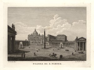 Vista de la Plaza de San Pedro, Piazza di S. Pietro, con la Basílica de San Pedro y el antiguo obelisco egipcio de Unbekannt