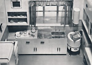 Vista de una cocina, diseñada por H.M.V. Household Appliances, 1938 de Unbekannt