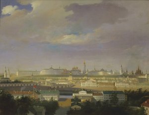 Vista del Kremlin de Moscú desde la plaza del pantano Bolotnaya, mediados del siglo XIX de Unbekannt