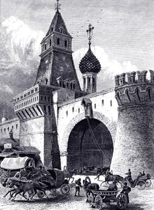 Vista de la Torre Nikolskaya y la Armería en Moscú, ca 1860 de Unbekannt