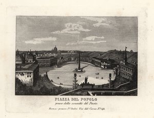 Vista de la Piazza del Popolo con un obelisco egipcio de Ramsés II desde Heliopolis, desde la cima del Monte Pincio, Roma de Unbekannt