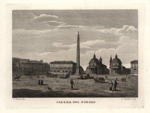 Vista de la Piazza del Popolo, Roma, con antiguo obelisco de Heliópolis, Egipto de Unbekannt