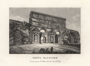 Vista de la puerta Porta Maggiore con acueductos, Puerta Mayor o Porta Prenestina, en la Muralla Aureliana, Roma de Unbekannt