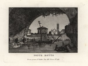 Vista del puente roto Ponte Rotto, Pons Aemilius, en el río Tíber, Roma de Unbekannt
