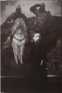 Viktor Vasnetsov ante su pintura Bogatyrs de Unbekannt