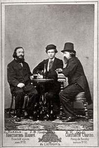 Violinista Johann Pickel con los compositores Eduard Nápravník y Anatoly Lyadov, siglo XIX de Unbekannt
