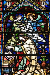 Virgen María. Detalles. Coronación de la Virgen. Vidrieras de Frantz Mayer de Múnich 1884. Capilla de Notre Dame de la Ronde. Catedral de San Esteban de Metz de Unbekannt
