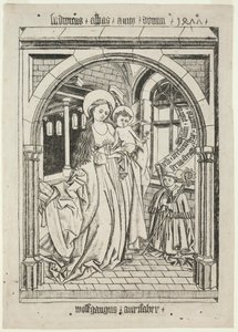 Virgen y Niño, Abad Ludwig arrodillado, 1400s de Unbekannt