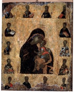 Virgen de la Ternura con los Santos La Virgen Eleusa, icono bizantino, siglo XIV de Unbekannt