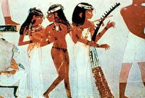 Pintura mural, (detalle), Grupo de músicos, Tumba de Nakht, Tebas de Unbekannt